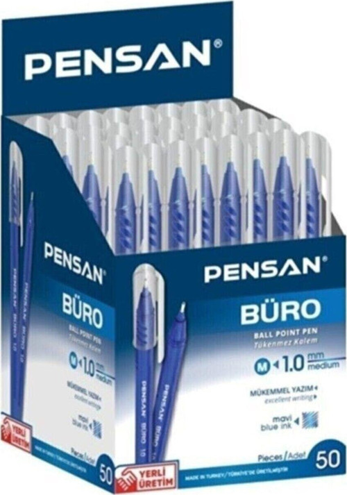 Büro Mavi Tükenmez Kalem Ince Uçlu 50'li Pk (PENSAN)