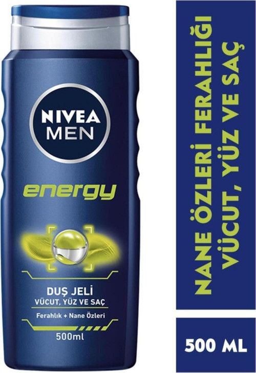 MEN Erkek Duş Jeli Energy 500ml, Komple Bakım, Vücut Saç Yüz, Nane Özleri, Ferah Cilt Hissi