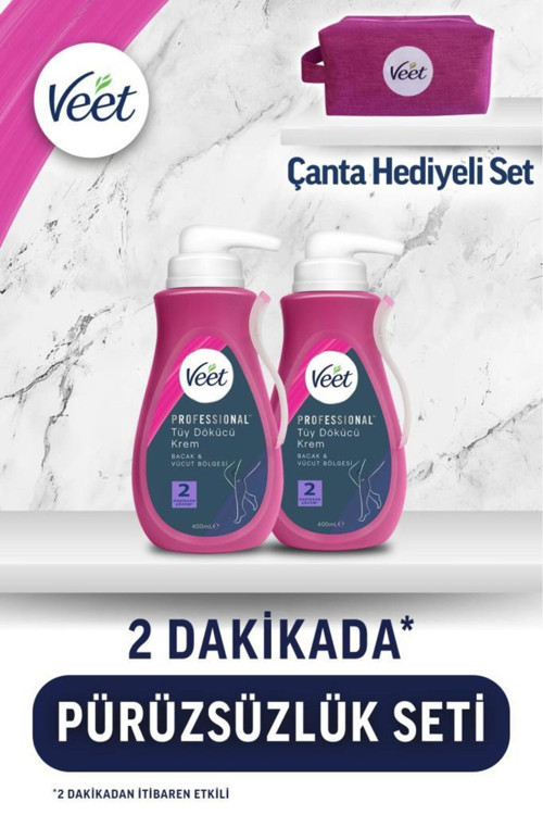 Professional Çanta Hediyeli 2 Dakikada Pürüzsüzlük Seti (Professional Tüy Dökücü Krem 400ml x2)