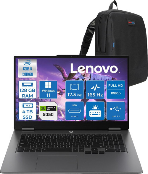 Loq 17IRX10 Intel Core I5 13450HX 128GB Ddr5 4tb SSD RTX5050 8gb 115W Windows 11 Pro 17.3 Inç Fhd (1920X1080) IPS 300NITS 165HZ 100% Srgb Taşınabilir Bilgisayar W83JH0069TRP52 + Zetta Çanta