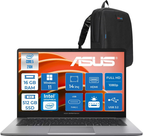 Expertbook P1 P1403CVA Intel® Core™ 5 210H 16GB Ddr5 512GB SSD 14"fhd (1920 x 1080) 300NITS WIN11HOME Taşınabilir Bilgisayar PC516512G0DH02+ZETTAÇANTA