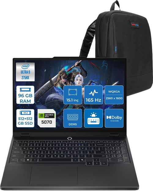 Legion 5i 15IAX10 Intel Core Ultra 9 275HX Ddr5 96GB 512GB SSD+512GB SSD 8GB/RTX5070 115W 15.1"wqxga (2560X1600) OLED 1000NITS 165Hz Freedos Gaming Laptop 83F00024TRF42+ZETTAÇANTA