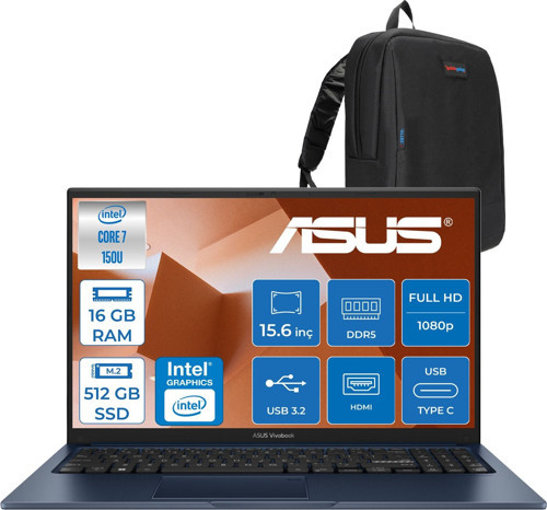 Vivobook 15 Vivobook 15 (X1504VA) Intel® Core™ 7 150U 16GB Ddr5 512GB SSD Intel Graphic Gpu 15,6 Inç Fhd (1920 x 1080) Freedos Taşınabilir Bilgisayar X1504VA150UF02+ZETTAÇANTA