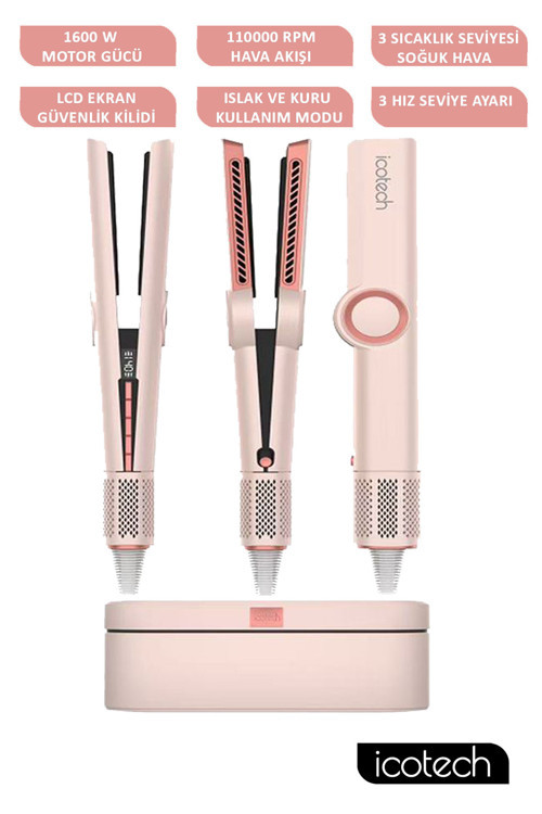İcotech Hs50 Pro Pembe Airflow Saç Düzleştirici , Saç Şekillendirici , Saç Maşası