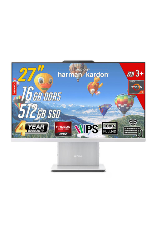 Ideacentre 27Arr9 Amd Ryzen 7-7735Hs 16Gb 512Gb 27 Fhd Freedos Beyaz All İn One Bilgisayar