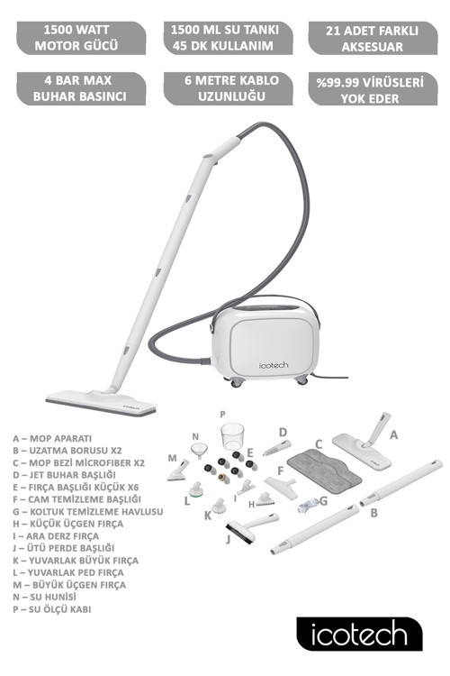 İcotech Sc90 Pro Multi Fonksiyonel Buharlı Temizlik Makinesi Buharlı Temizleyici