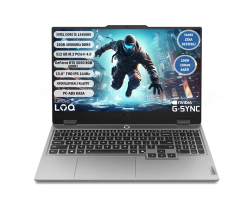 LOQ Intel Core i5-13450HX 16GB 512GB 15.6" FHD 144Hz RTX5050 8GB 100W DDR7 FreeDOS 83JE00JLTR