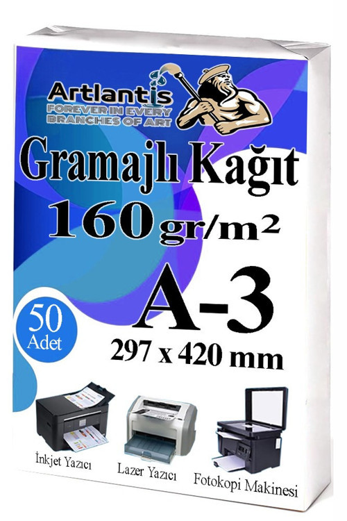 A3 Gramajlı Fotokopi Kağıdı 50 Adet 160 gr Sertifika Kağıdı Kalın Kağıt Baskı Tüm Yazıcılara Uyumlu 29.7x42cm Ofis Büro