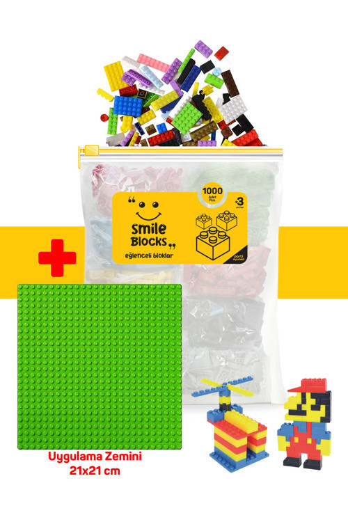 Smile Blocks Yeşil Zeminli 1000 Parça Fermuar Poşetli Mikro Blok Eğitici Oyuncak