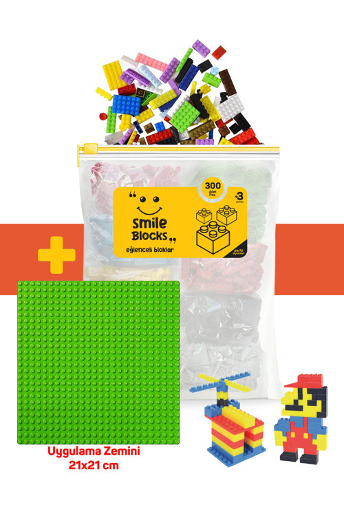 Smile Blocks Yeşil Zeminli 300 Parça Fermuar Poşetli Mikro Blok Eğitici Oyuncak