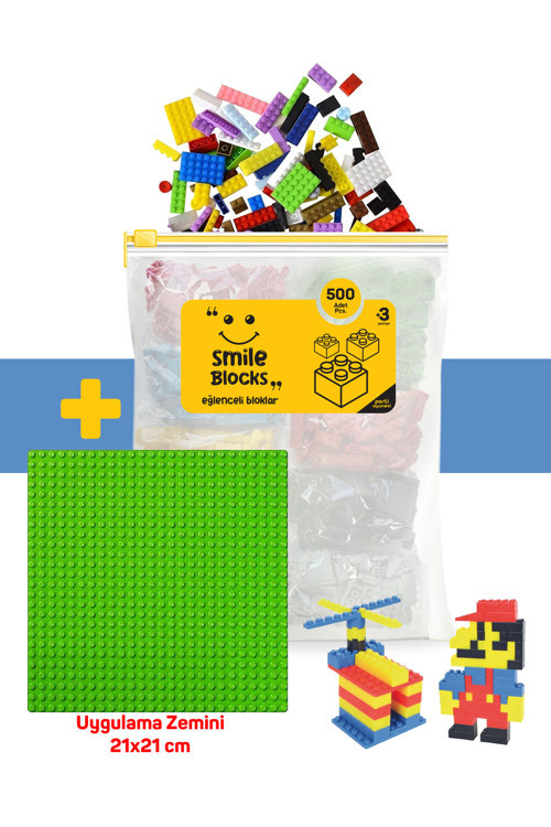 Smile Blocks Yeşil Zeminli 500 Parça Fermuar Poşetli Mikro Blok Eğitici Oyuncak