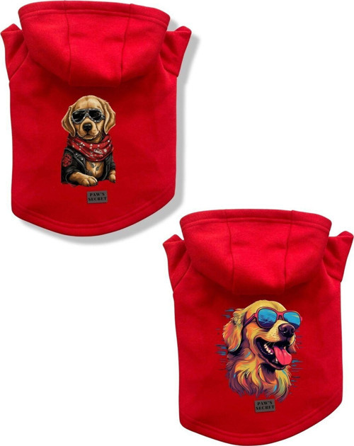 Kedi Köpek Kıyafeti Sweatshirt Golden Model Kırmızı Kombin 2'li Set XL