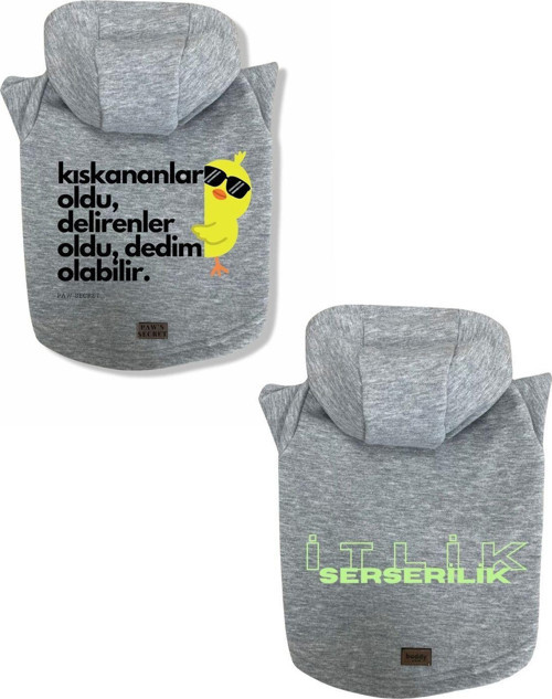 Kedi Köpek Kıyafeti Sweatshirt Kıskananlar Oldu - Serseri Gri Kombin 2'li Set XL