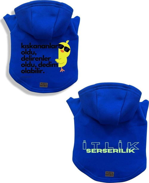 Kedi Köpek Kıyafeti Sweatshirt Kıskananlar Oldu - Serseri Mavi Kombin 2'li Set XL