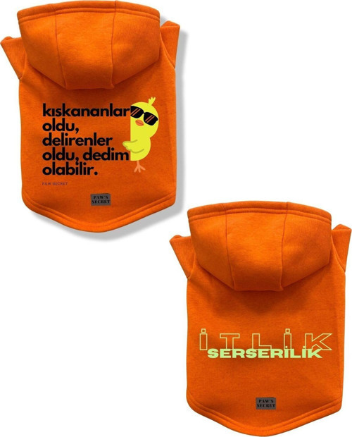 Kedi Köpek Kıyafeti Sweatshirt Kıskananlar Oldu - Serseri Turuncu Kombin 2'li Set M