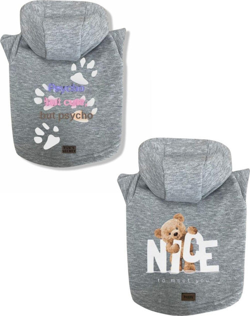 Kedi Köpek Kıyafeti Sweatshirt Psycho - Nice Gri Kombin 2'li Set L