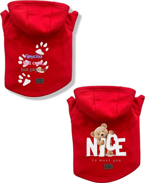 Kedi Köpek Kıyafeti Sweatshirt Psycho - Nice Kırmızı Kombin 2'li Set L