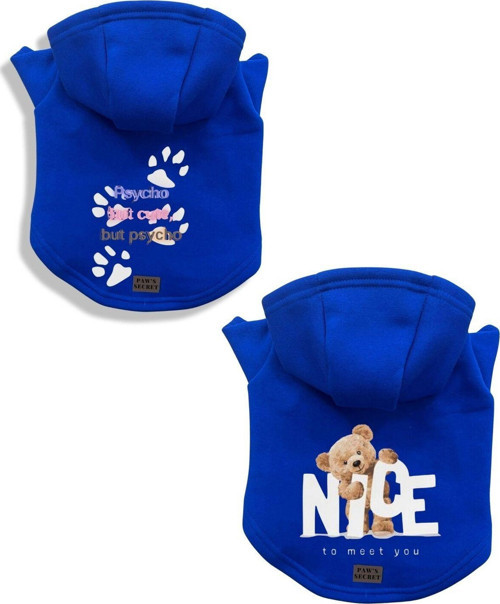 Kedi Köpek Kıyafeti Sweatshirt Psycho - Nice Mavi Kombin 2'li Set S