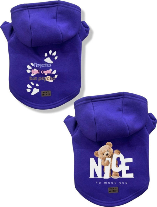 Kedi Köpek Kıyafeti Sweatshirt Psycho - Nice Mor Kombin 2'li Set L