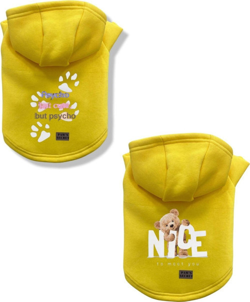 Kedi Köpek Kıyafeti Sweatshirt Psycho - Nice Sarı Kombin 2'li Set S