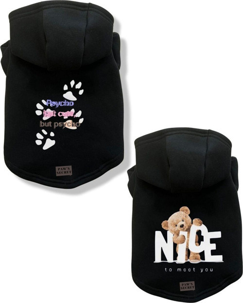 Kedi Köpek Kıyafeti Sweatshirt Psycho - Nice Siyah Kombin 2'li Set S