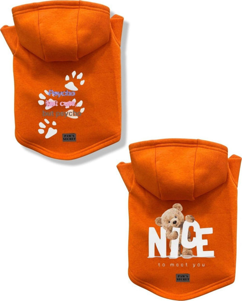 Kedi Köpek Kıyafeti Sweatshirt Psycho - Nice Turuncu Kombin 2'li Set S