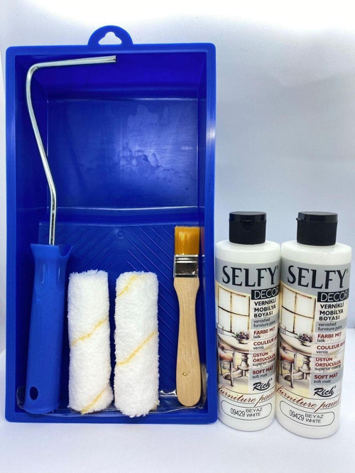 Selfy Decor Kendinden Vernikli Mobilya Boyası 240 Cc Beyaz 2x + Boyama Rulo Seti