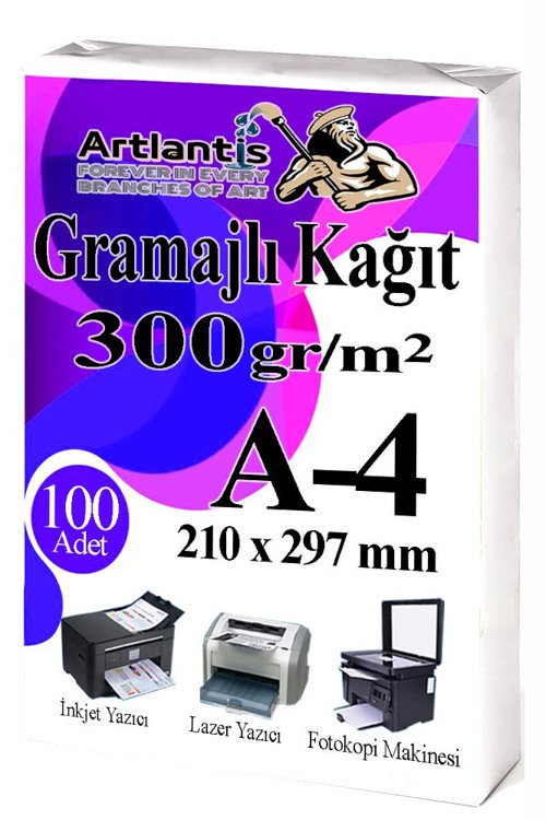 A4 Gramajlı Fotokopi Kağıdı 100 Adet 300 gr Sertifika Kağıdı Kalın Kağıt Baskı Tüm Yazıcılara Uyumlu 21x29.7cm Ofis Büro
