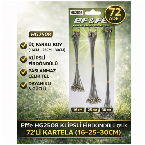 HG2508 Klipsli Fırdöndülü Çelik Tel 72li Kartela (16-25-30cm)
