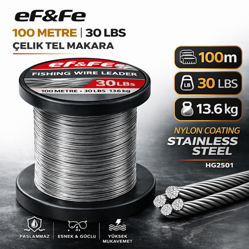 HG2501 Çelik Tel Makara 100m 30Lbs 13.6kg Nylon Coating Stainless Steel