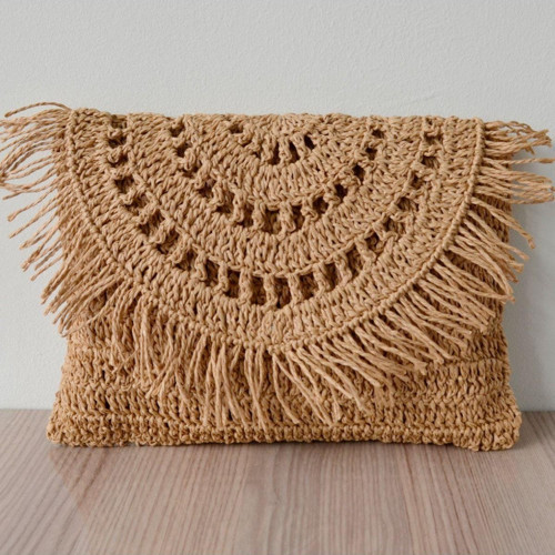 Kadın Krem Kağıt İp Portföy & Clutch El Çantası