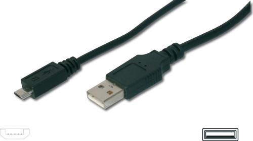 USB 2.0 Bağlantı Kablosu, USB A Erkek - USB Micro B Erkek, 3 metre, AWG 28, USB 2.0 uyumlu, UL, siya