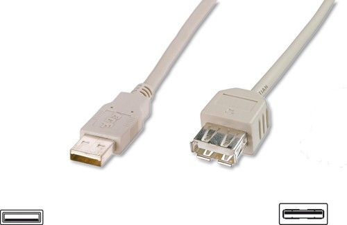 USB 2.0 Uzatma Kablosu, USB A, Erkek - USB A Dişi, AWG 28, 1.8 metre, USB 2.0 uyumlu, UL, bej renk