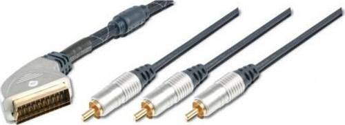Yüksek Kaliteli Scart Kablosu, Scart erkek <-> 3 x RCA erkek cinch konnektör, 5 metre, metal f