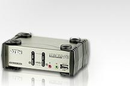 2 port’lu USB KVM (Keyboard/Video Monitor/Mouse) Switch, Mikrofon ve Hoparlör bağlantısı mevcut + 2
