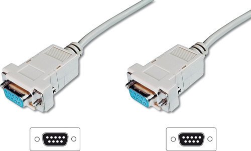 Modem Bağlantı Kablosu, D-Sub9 Dişi - D-Sub9 Dişi, 3 metre, vidalı, bej renk<br>Digitu
