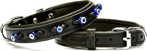 Comfort Deri Nazar Boncuklu Köpek Boyun Tasması Small Siyah 2x30-35 Cm