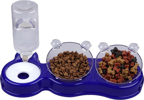 Çift Hazneli- 3' lü Beslenme Mama ve Su Kabı Lacivert 500ml 36*21*16 cm