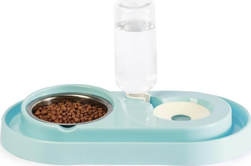 Çelik Taslı LÜX Hazneli Kedi-Köpek Mama Ve Su Kabı Seti 500ml Turkuaz