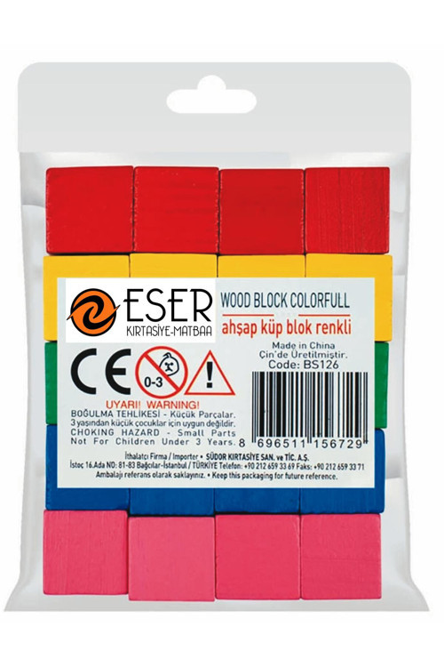 Südor Ahşap Küp Blok Renkli 3Cm (16 Adet)