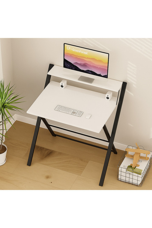 Bodo Metal Ayaklı Laptop Masası Katlanır Çalışma Masası Raflı Masa Katlanır Laptop Sehpası Siyah - Beyaz
