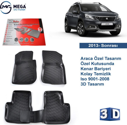 Peugeot 2008 2013- Sonrası Ri?zli?ne 3d Havuzlu Paspas