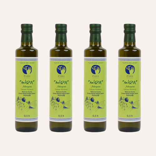 - MİRA Arbequina +349 Yüksek Polifenol Erken Hasat Zeytinyağı 4x0,5 Lt. (4'lü paket)