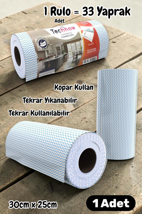33 Yaprak Kopar Kullan Rulo Hassas Temizlik Bezi Mavi 25x30cm 1 Rulo Adet