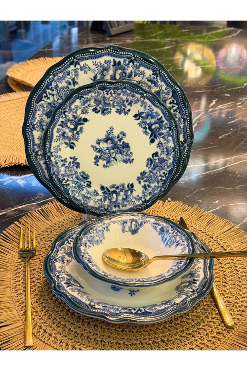 24 Parça 6 Kişilik Porselen Yemek takımı Velour Navy