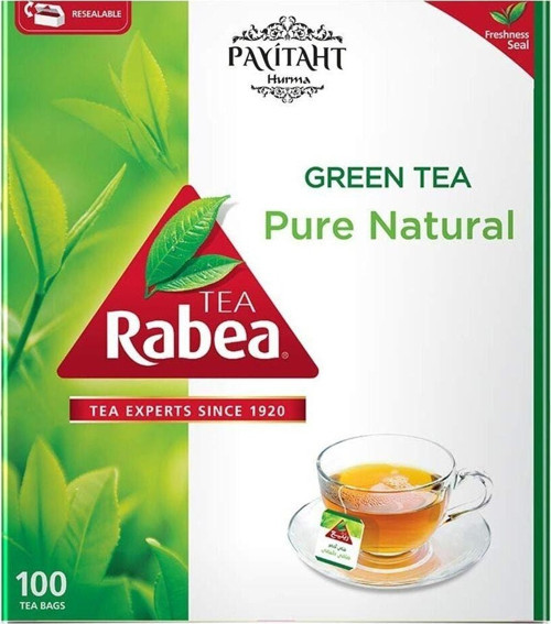 Rabea Tea Pure Natural 100 Tea Bags - Green Tea Bardak Sallama Yeşil Çay 100 Poşet