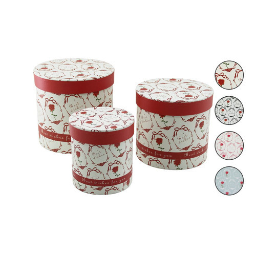 3PCS YUVARLAK ÇİÇEK DESENLİ - MİX RENKLİ KARTON HEDİYE KUTUSU 18-16-12CM (4604)