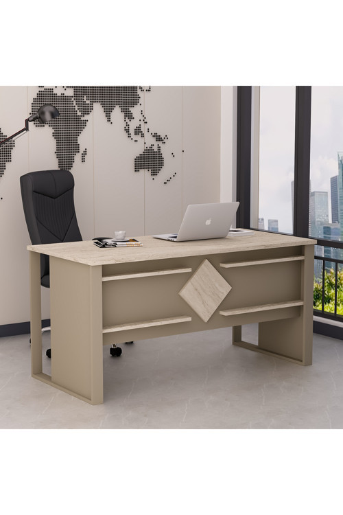 Boss Ofis Masası Kumtaşı Traverten, Modern ve Şık Çalışma Masası (Sandalye Dahil Değildir)
