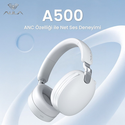 A500 Üç Modlu Hybrid ANC Bluetooth 5.4 ve 2.4GHz Kablosuz AUX Mikrofonlu Kulak Üstü Kulaklık Beyaz