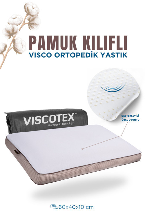 Pamuk Kılıflı Small Boyun Destekli Visco Ortopedik Yastık, Kahverengi, 60x40x10 Cm